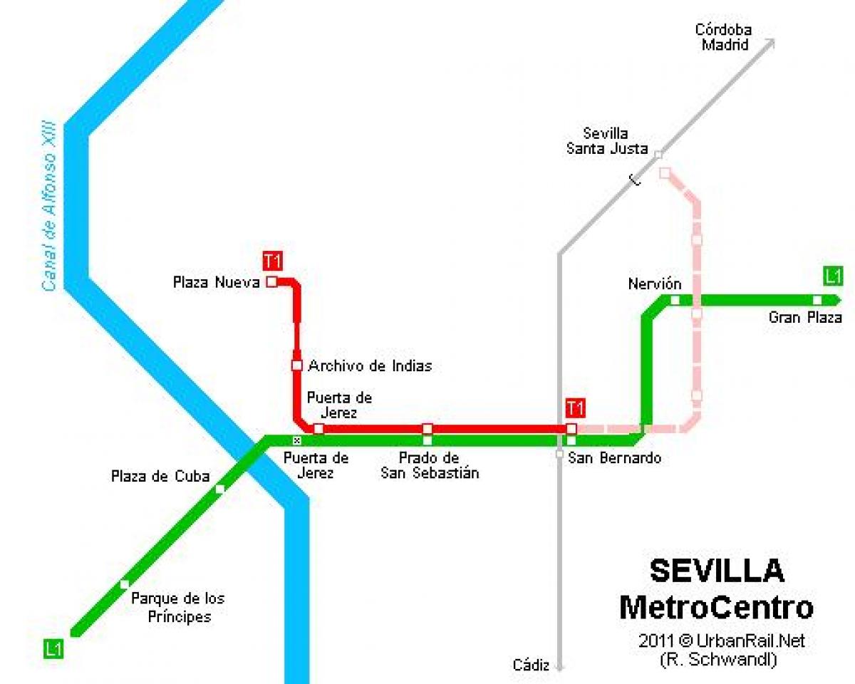 карта Севильи трамвай